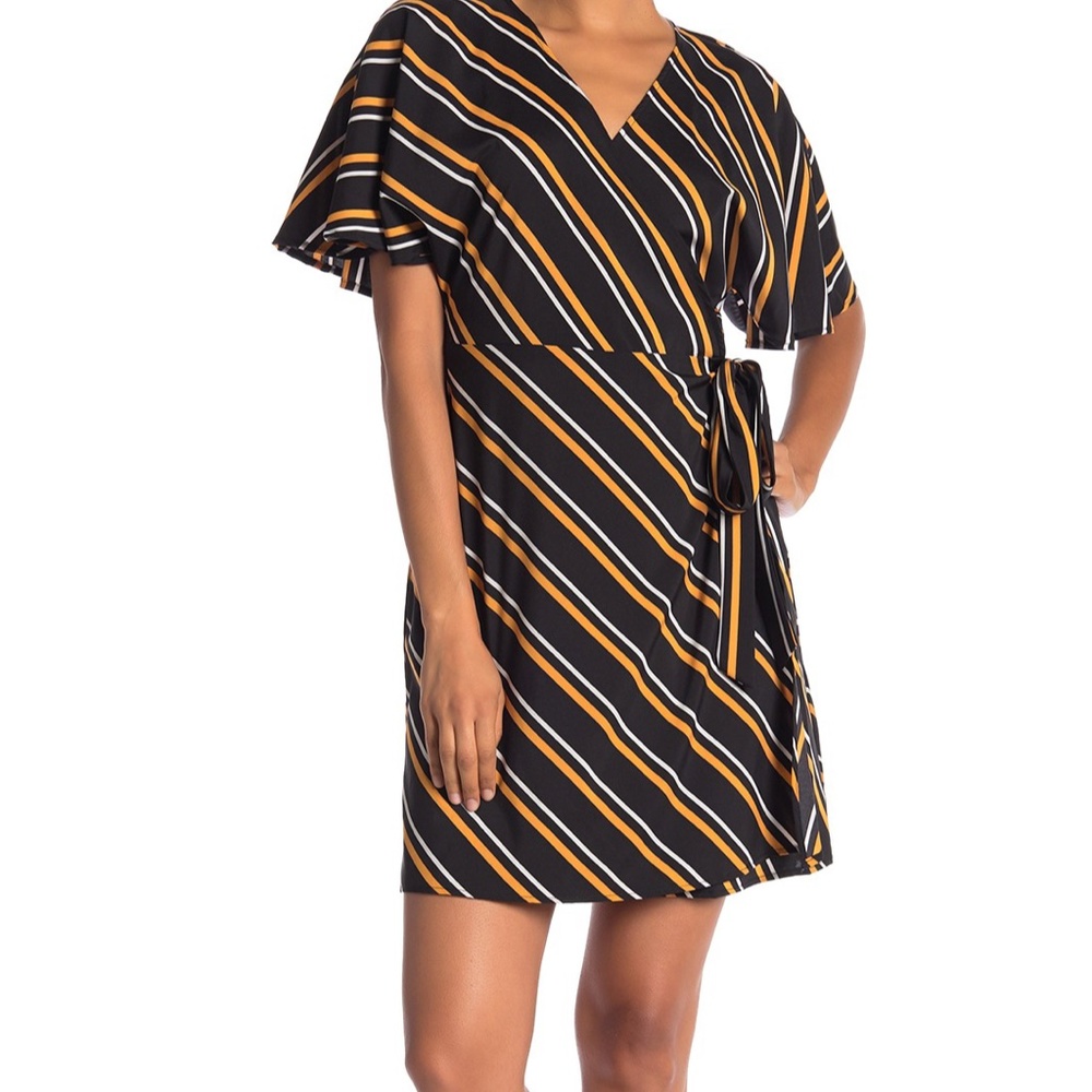 Multi Stripe Print Woven Wrap Dress